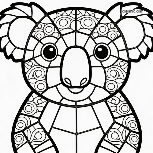 En koala i et glassmaleri med mosaikkfelter. En koala i et glassmaleri med mosaikkfelter.