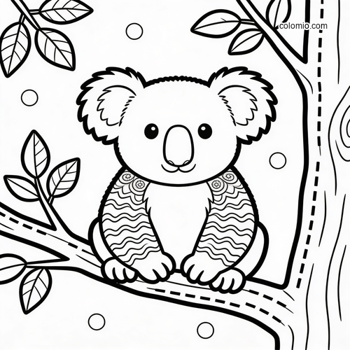 Et eventyrbokomslag med en koala i et gummitre. Et eventyrbokomslag med en koala i et gummitre.