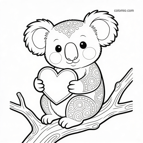 En forelsket koala holder et stort hjerte til valentinsdagen. En forelsket koala holder et stort hjerte til valentinsdagen.