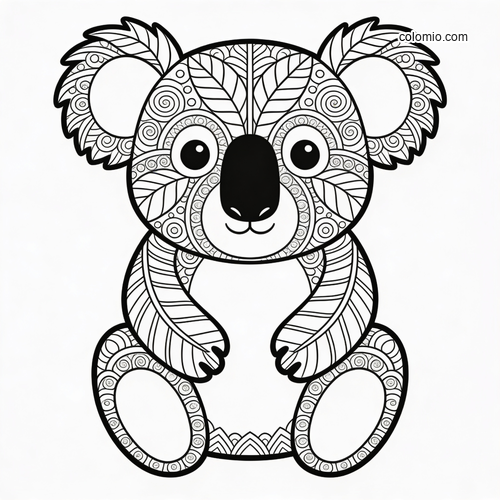 En koala i zentangle-stil fylt med detaljerte bladmønstre. En koala i zentangle-stil fylt med detaljerte bladmønstre.