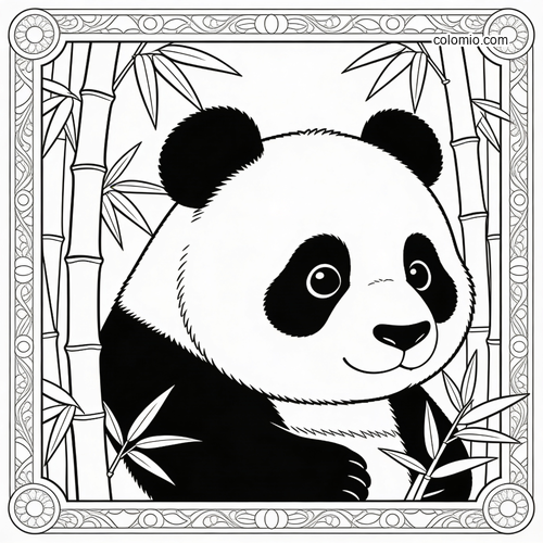 En stor panda i plakatstil med kraftig bambus, fin å fargelegge sammen.