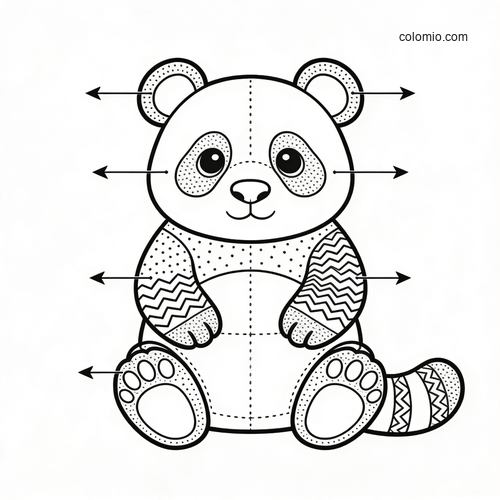 Et lærerikt pandadiagram med navngitte kroppsdeler å fargelegge.