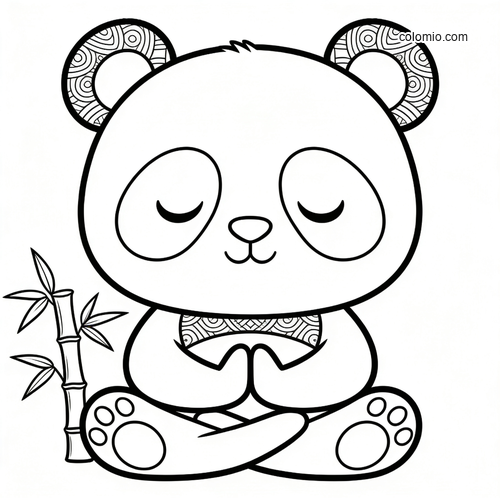 En fredelig panda sitter med korslagte bein i en yogastilling.