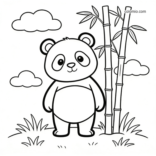 En enkel panda med litt bambus og myke skyer, perfekt for små barn.