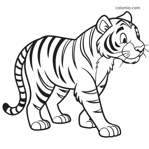 A cute Bengal tiger shown in a close-up side view with large eyes and bold stripes in a cartoon style.