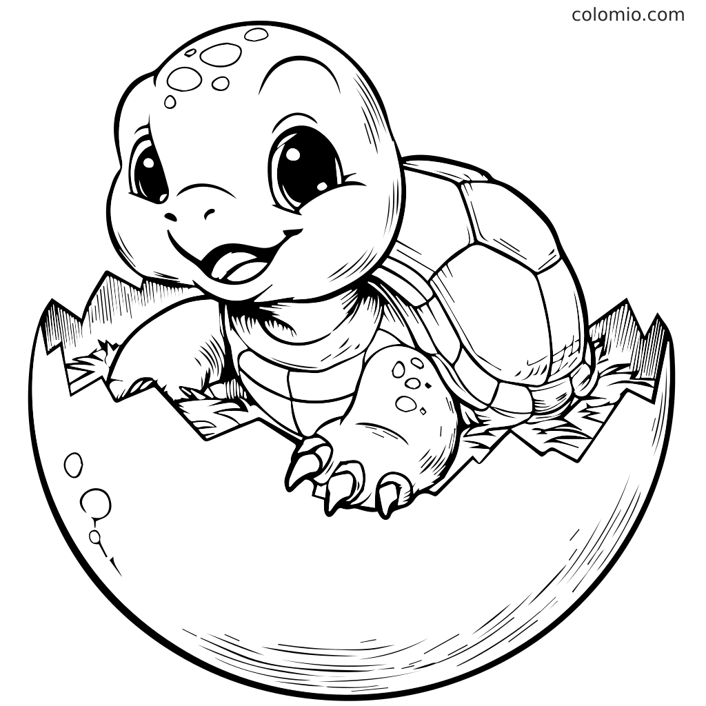 Iloinen vauva kilpikonna, joka nousee rikkoutuneesta munankuoresta, valmis tutkimaan.