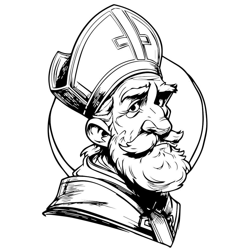 Página para colorir em arte de linha apresentando São Nicolau, ideal para crianças.