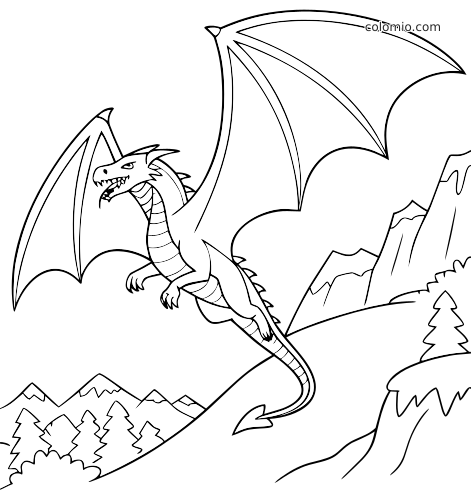 Un drago di ghiaccio in stile line art vola con le ali spiegate sopra montagne innevate e scogliere ghiacciate.