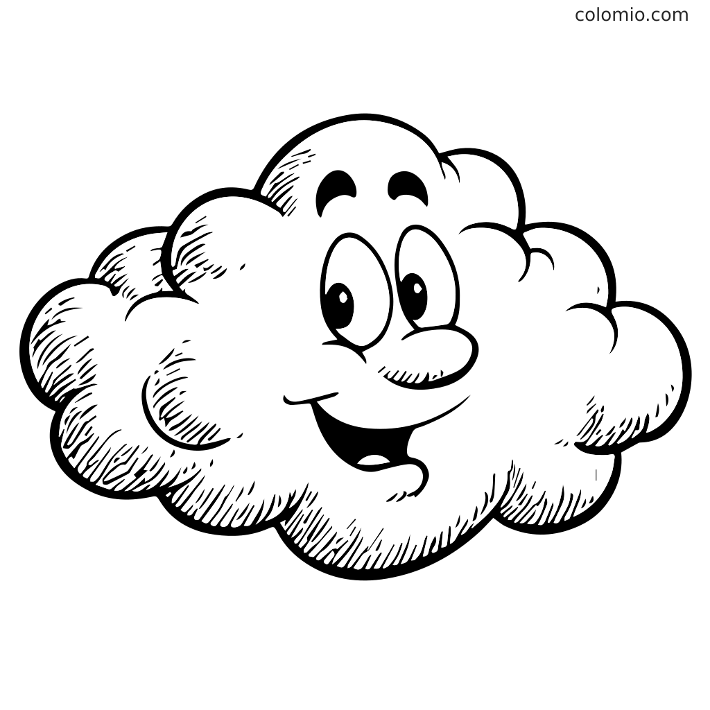 Uma nuvem de desenho animado sorridente com grandes olhos, perfeita para uma atividade divertida de colorir para crianças.