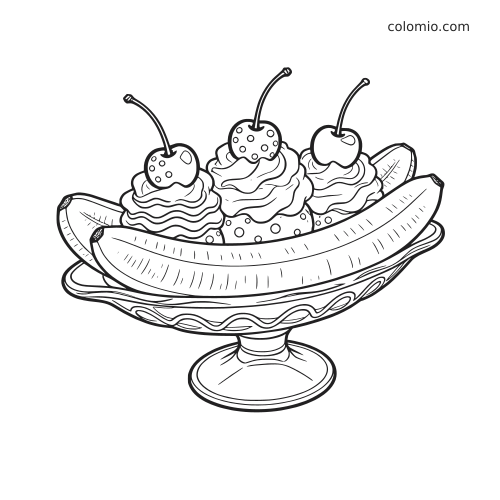 A detailed banana split sundae in a glass dish with whipped cream, scoops of ice cream, and three cherries on top.