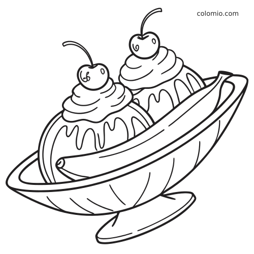 A simple banana split sundae in a pedestal bowl with two scoops, whipped cream, syrup, and cherries on top.