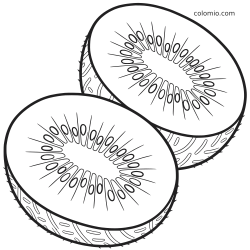 Due metà di kiwi viste in primo piano, con molti semi al centro e contorni della buccia ruvida ben visibili.