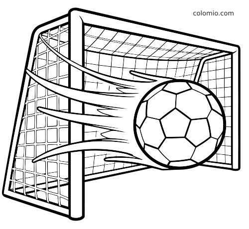 Imagem em preto e branco de uma bola de futebol atingindo a rede do gol em close, com linhas de movimento e contornos grossos.