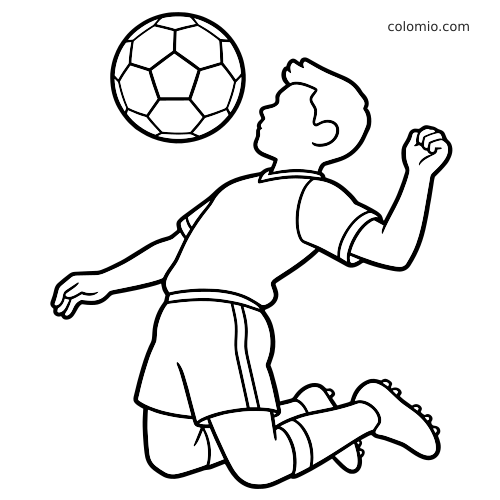 Desenho em contorno de um jogador de futebol pulando para cabecear a bola, em pose marcante e traços simples.