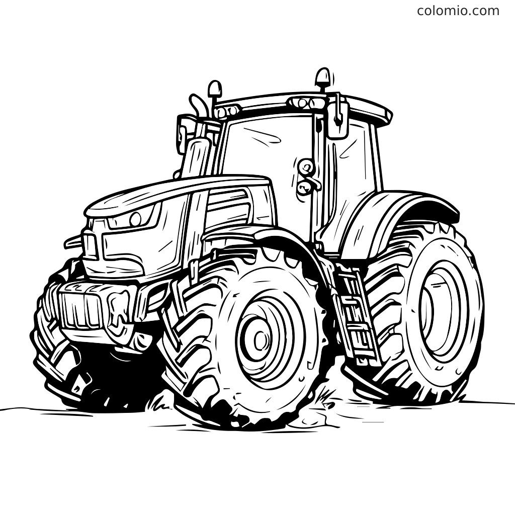 A black and white outline of a tractor, perfect for kids to color in.